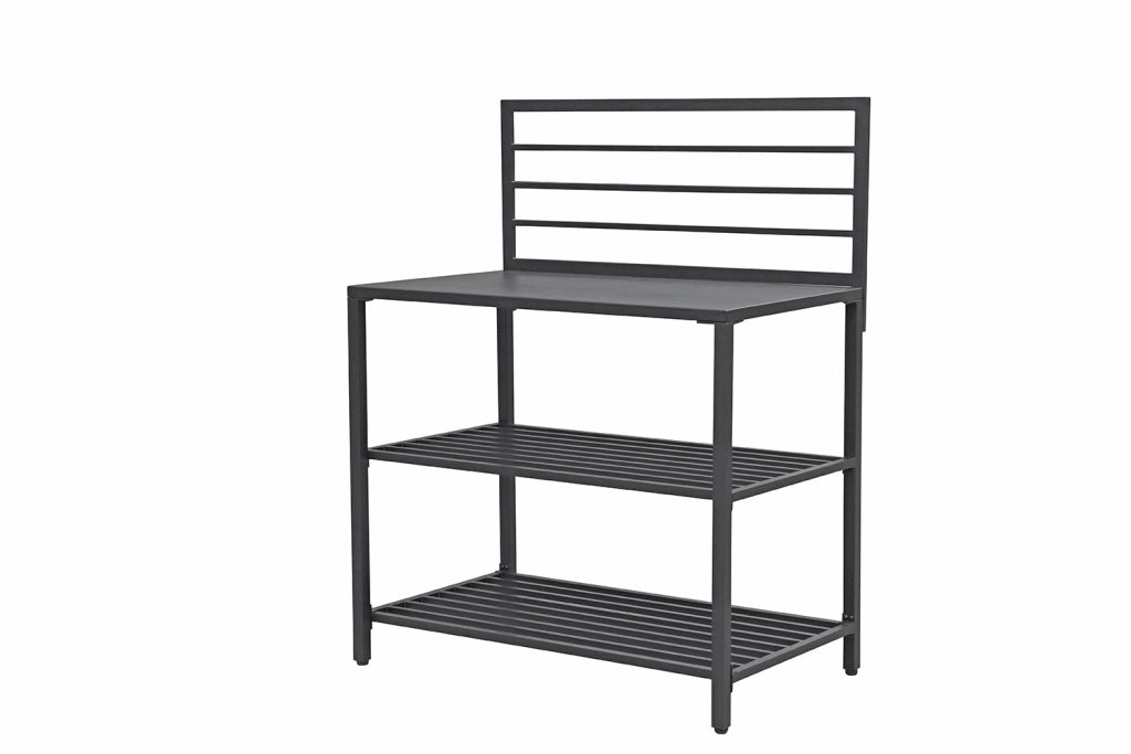 Modulo Componibile Ompagrill con Piano di Lavoro e Ripiani a Giorno 100x61,5x130 cm in Alluminio Verniciato Nero