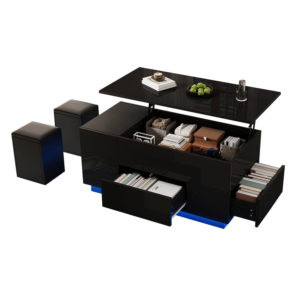 Tavolino 4 in 1 - Xylo - 100x50cm LED 2 cassetti nero