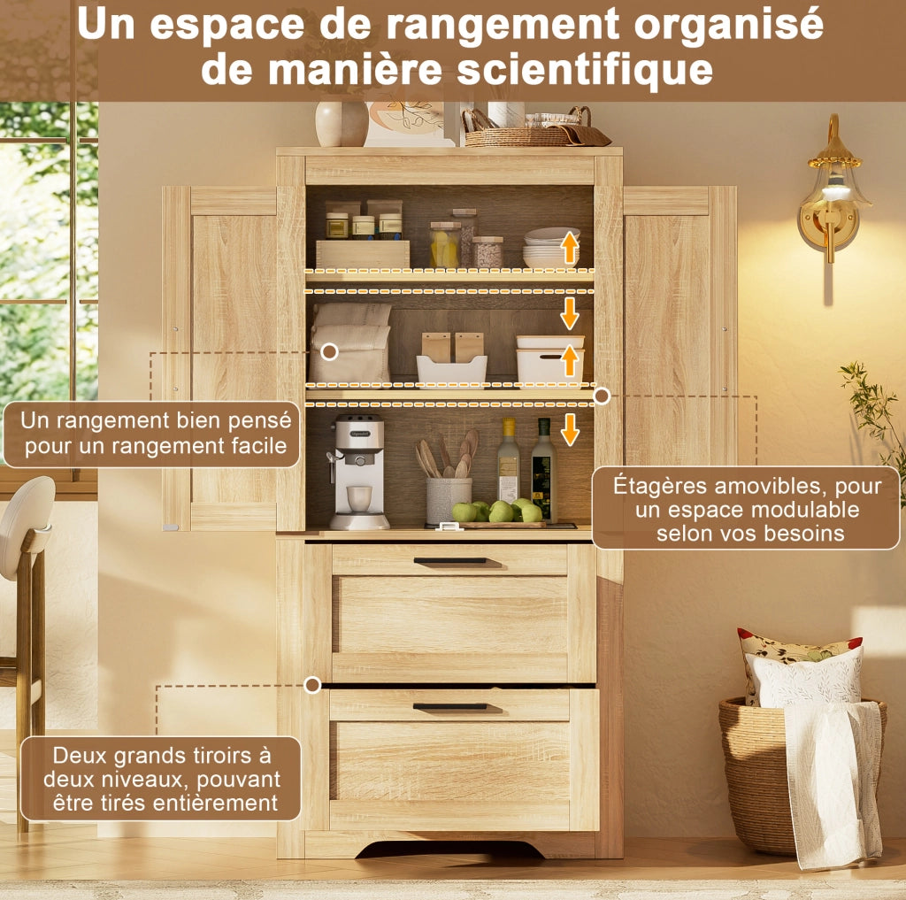 Credenza alta in stile rustico con 2 cassetti e ripiani regolabili