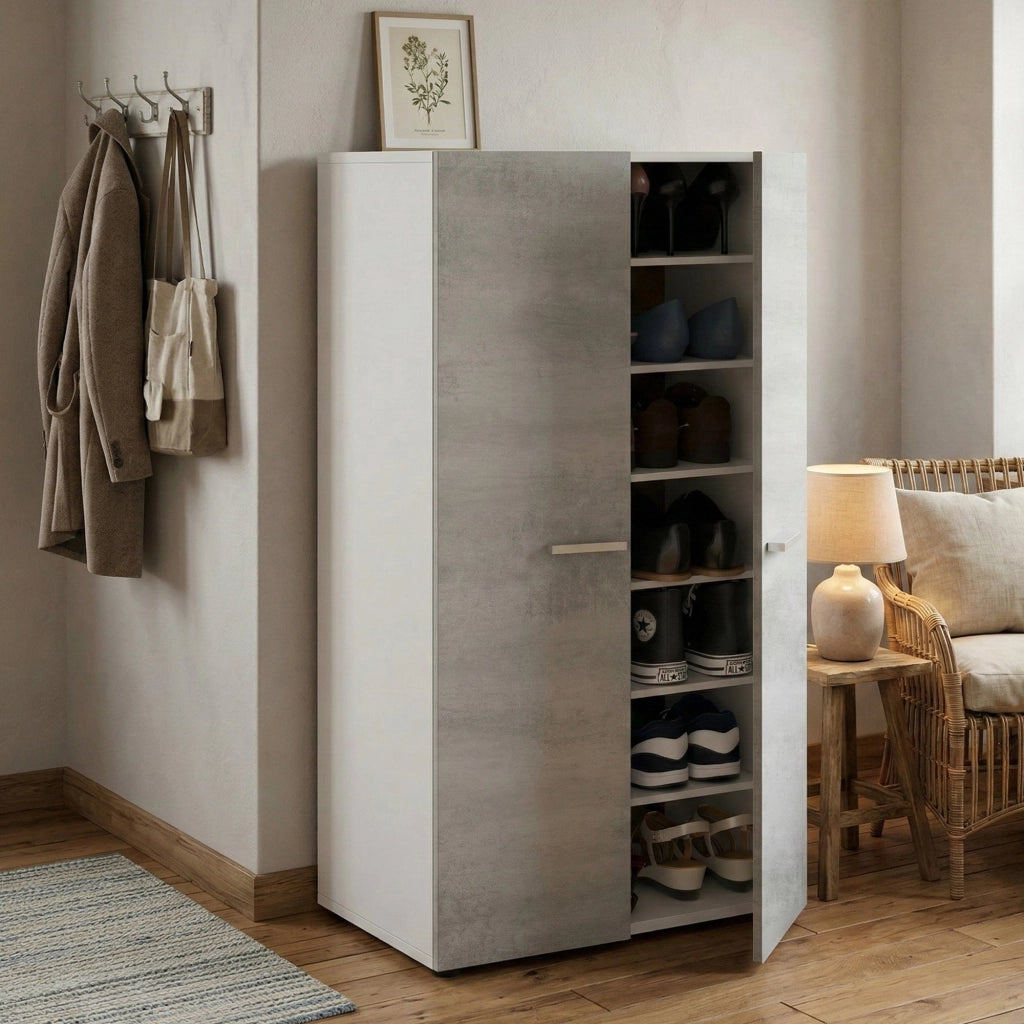 Arful, Armadio Multiuso 2 Ante 6 Ripiani, 75x101h cm Bianco