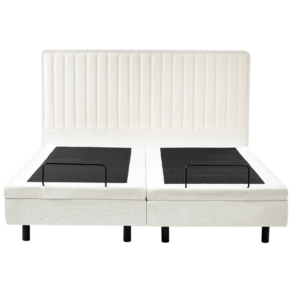 Letto matrimoniale Tessuto bianco sporco regolabile Elettricamente con Telecomando 180 x 200 cm camera da letto cameretta