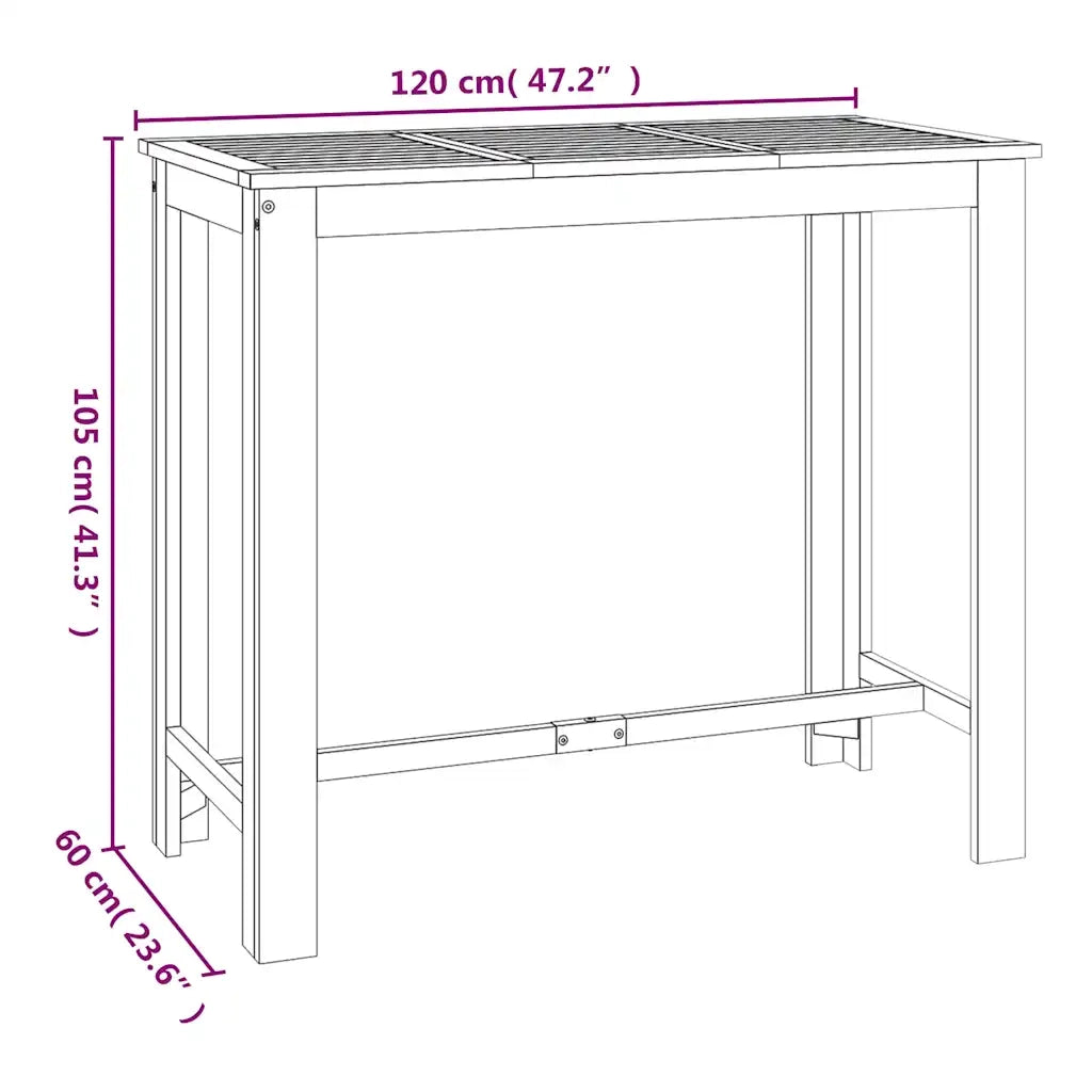 Tavolo da Bar da Giardino | Tavolino da esterno 120x60x105cm Legno Massello di Acacia