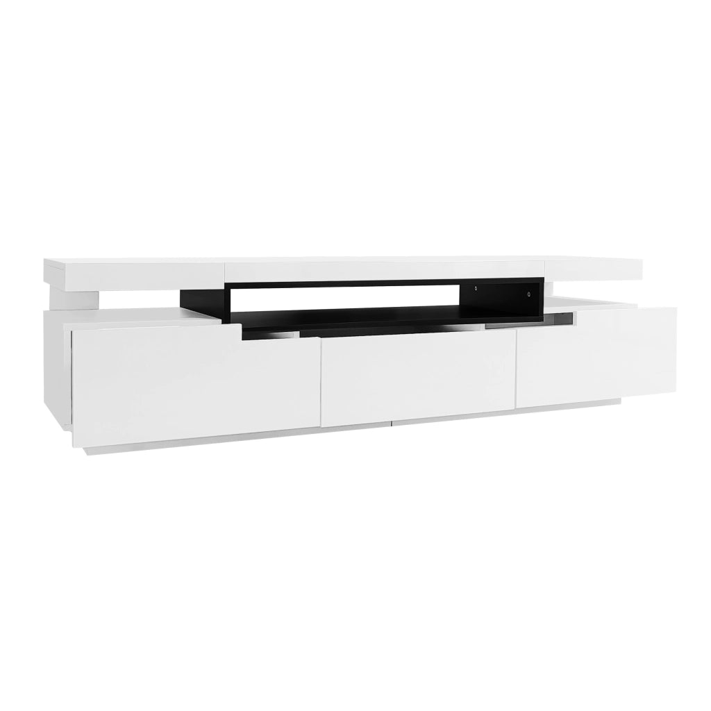 Mobile TV Lucido ¨C MINIMAL ¨C Bianco, LED 16 Colori, 3 Cassetti, 160x39x42 cm