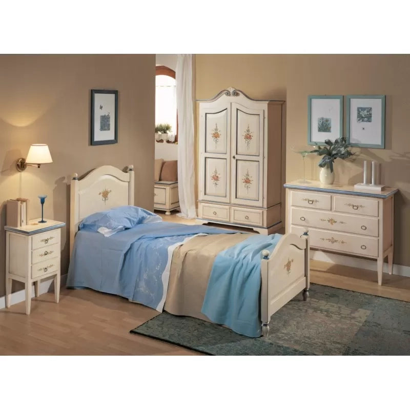 Como 4 cassetti bianco filo blu in legno 110x51x90 (1322) - Mobili 2G