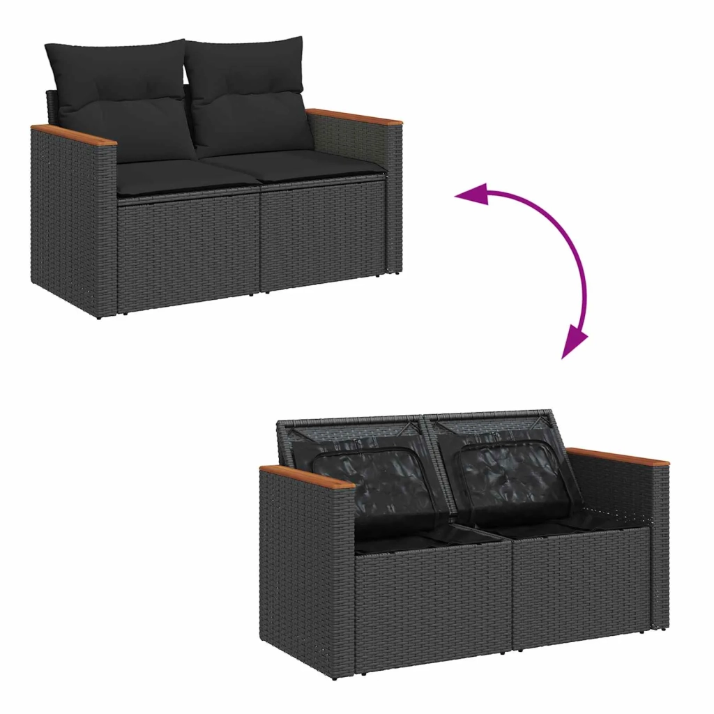 Set Divano da Giardino con cuscino 13 pcs Nero polyrattan 3365044