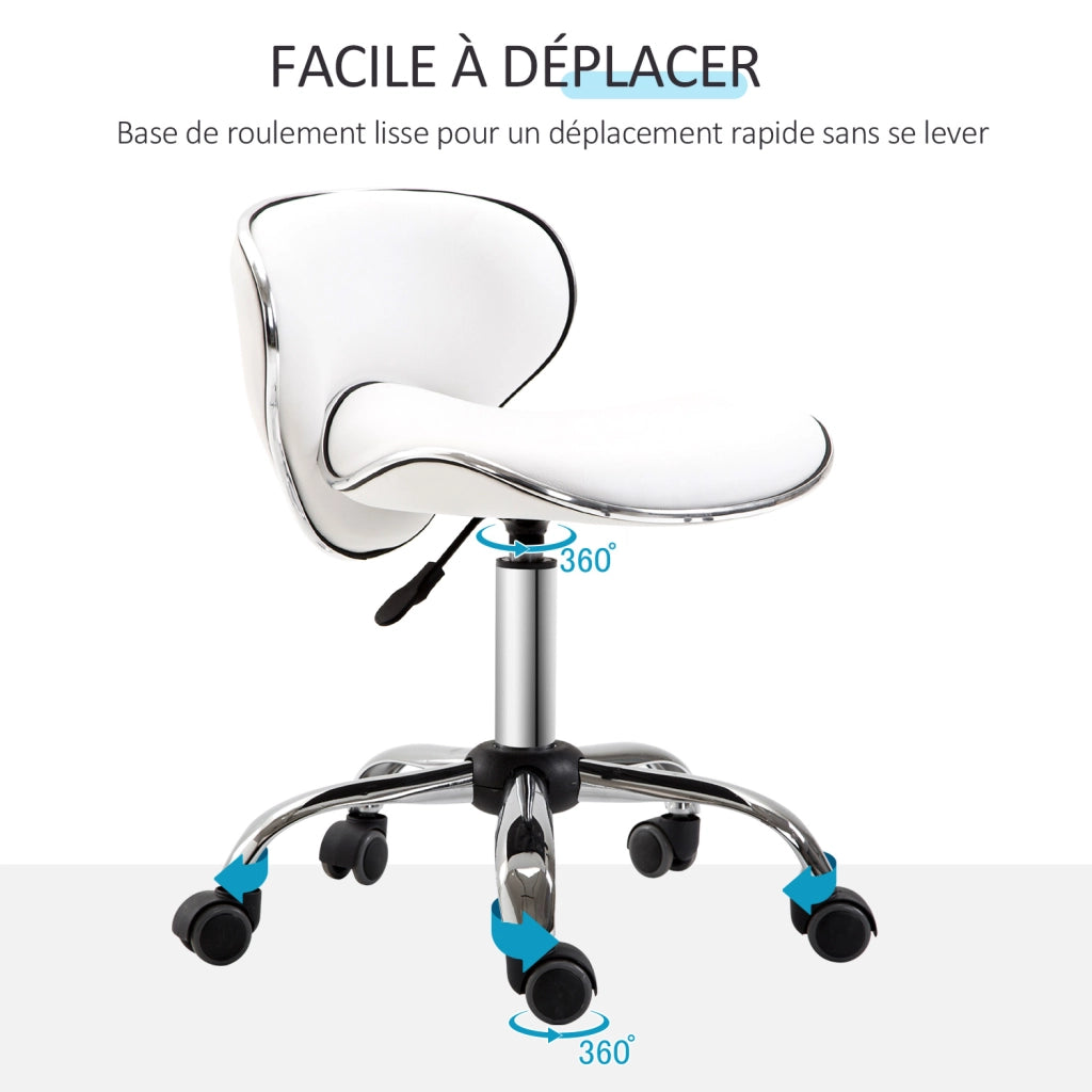 Sgabello da lavoro con rotelle e schienale ¨C zephmum ¨C bianco, regolabile 44-56 cm, 360¡ã