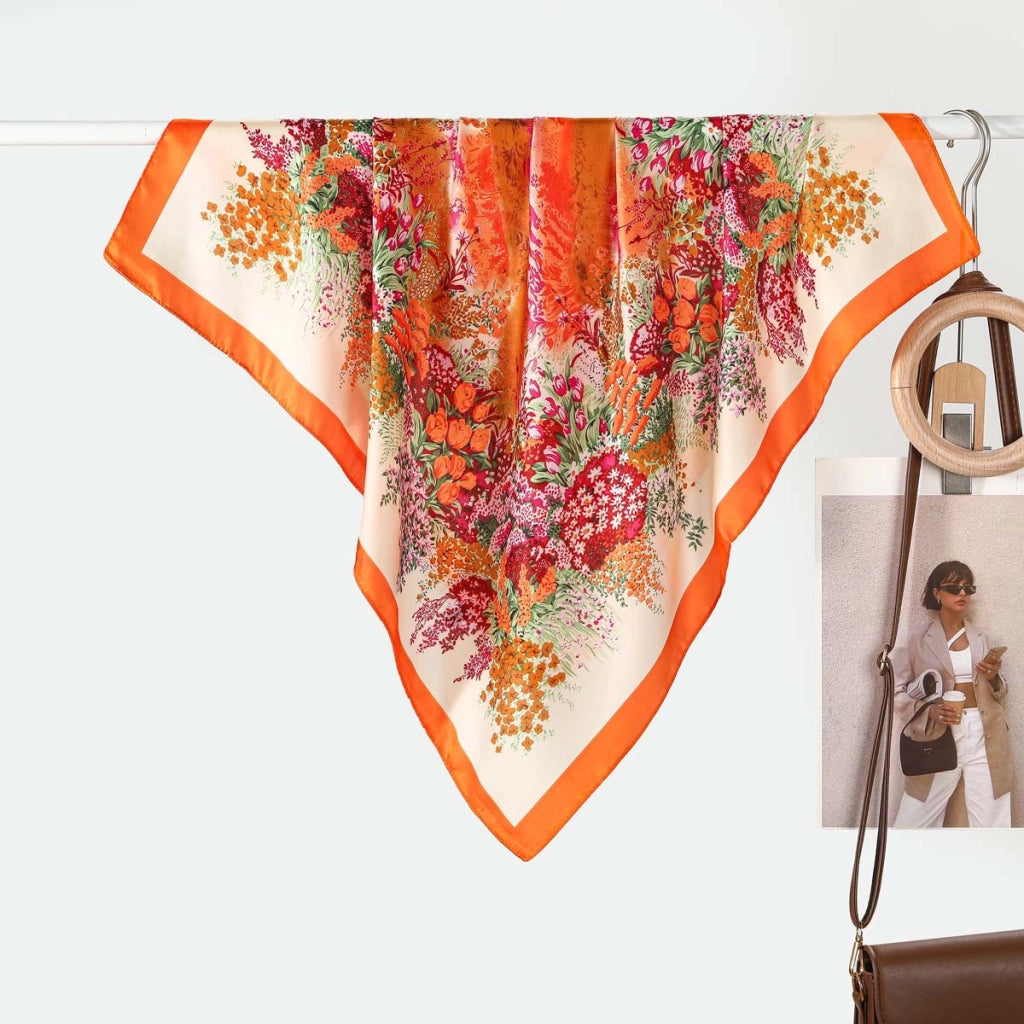 Elegante sciarpa/foulard da collo in seta con stampa floreale per donna, sciarpa piccola, raffinata e versatile, sciarpa quadrata di lusso discreto da 71 cm.