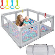 Casa per bambini con apertura di ventilazione su quattro lati e morsetti, grande area di gioco sicura (150 x 150 x 68 cm, grigio)