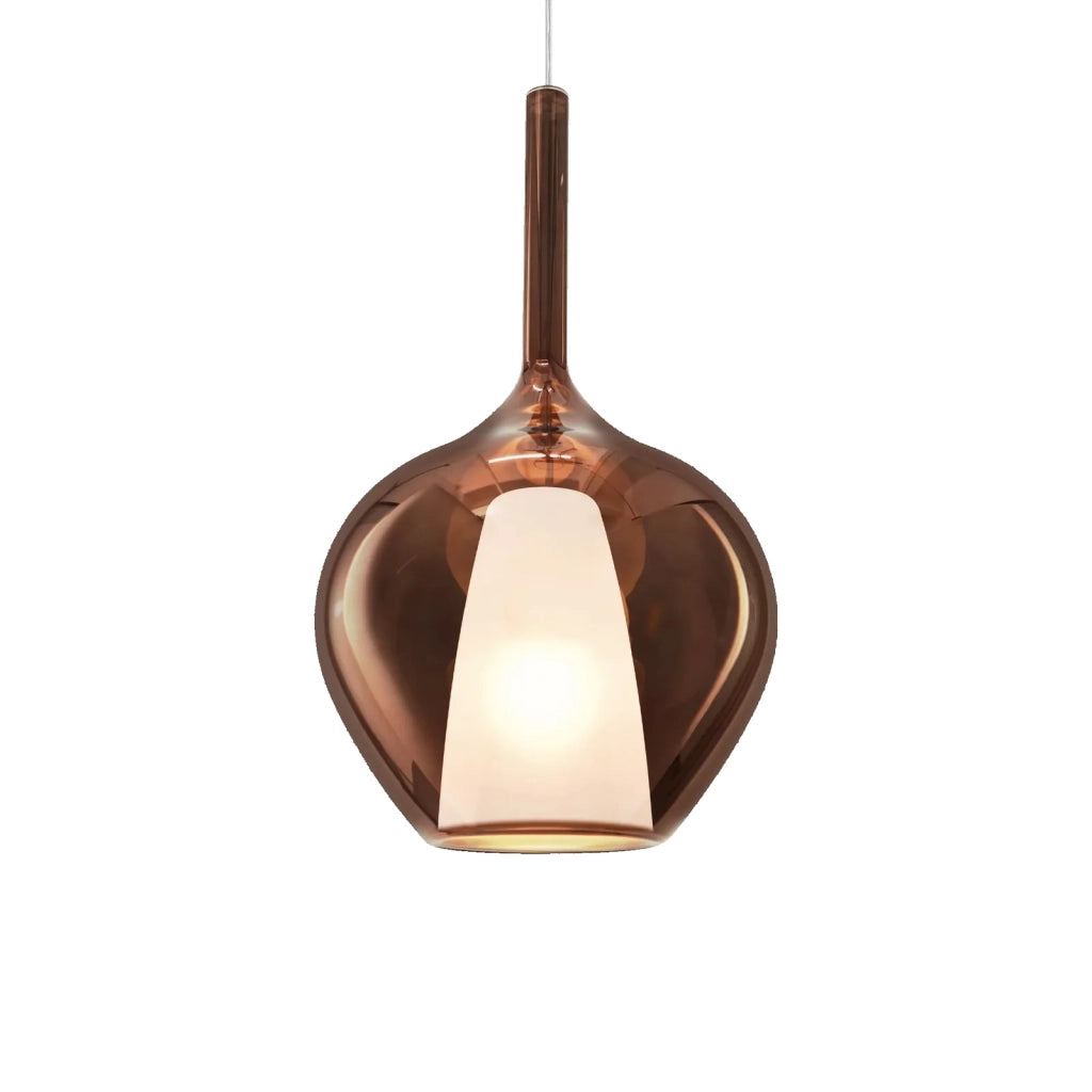 Sospensione Contemporanea Kalique Vetro Rame Bianco E Cromo 1 Luce E27 H50Cm