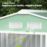 Casetta da Giardino in Lamiera di Acciaio con Porte Scorrevoli, 213x130x185cm, Verde Chiaro