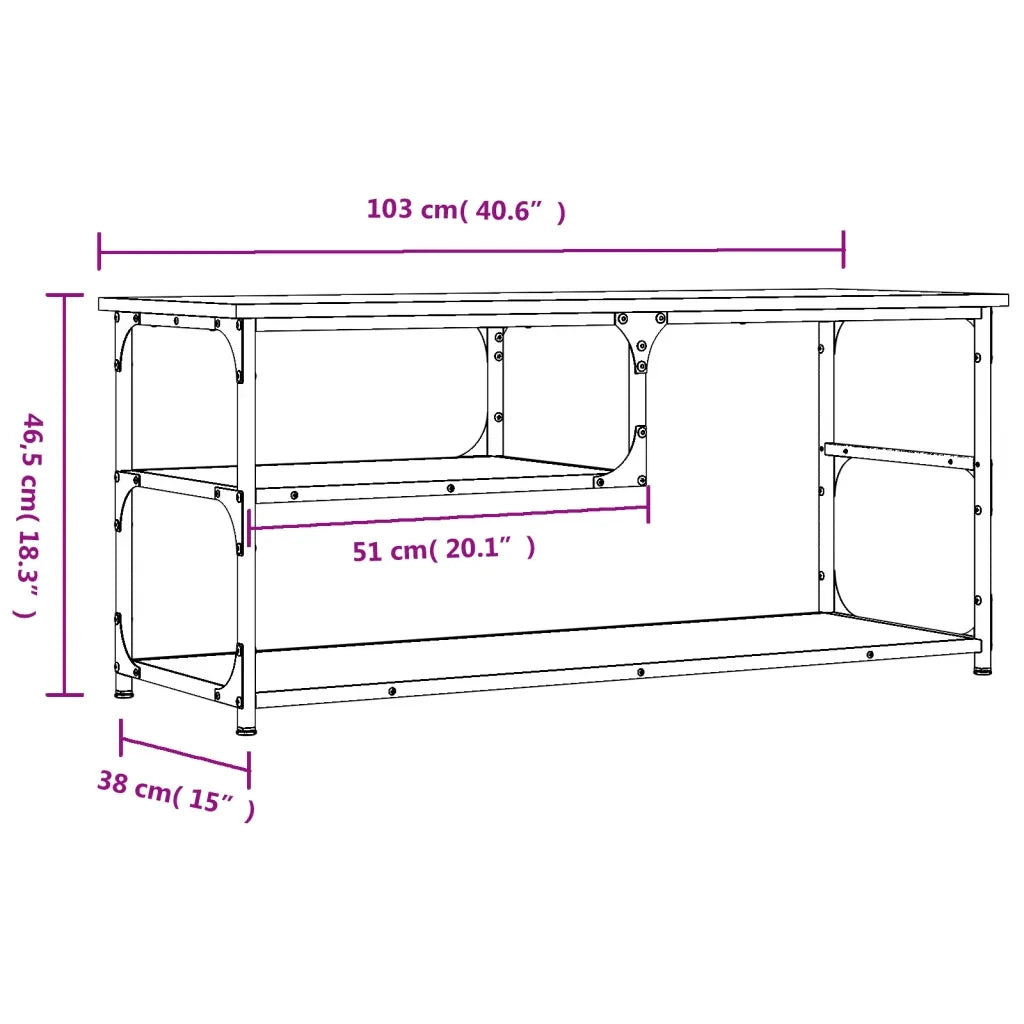 Mobile TV Rovere Fumo 103x38x46,5cm Legno Multistrato e Acciaio 831825
