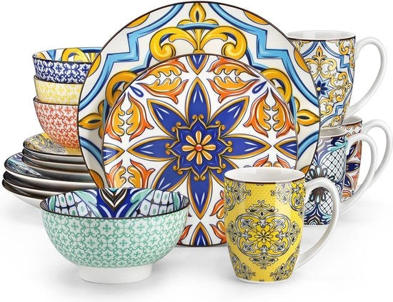 Servizio da tavola in porcellana da 16 pezzi - Comboservizio orientale Jasmin - Serie Aladin