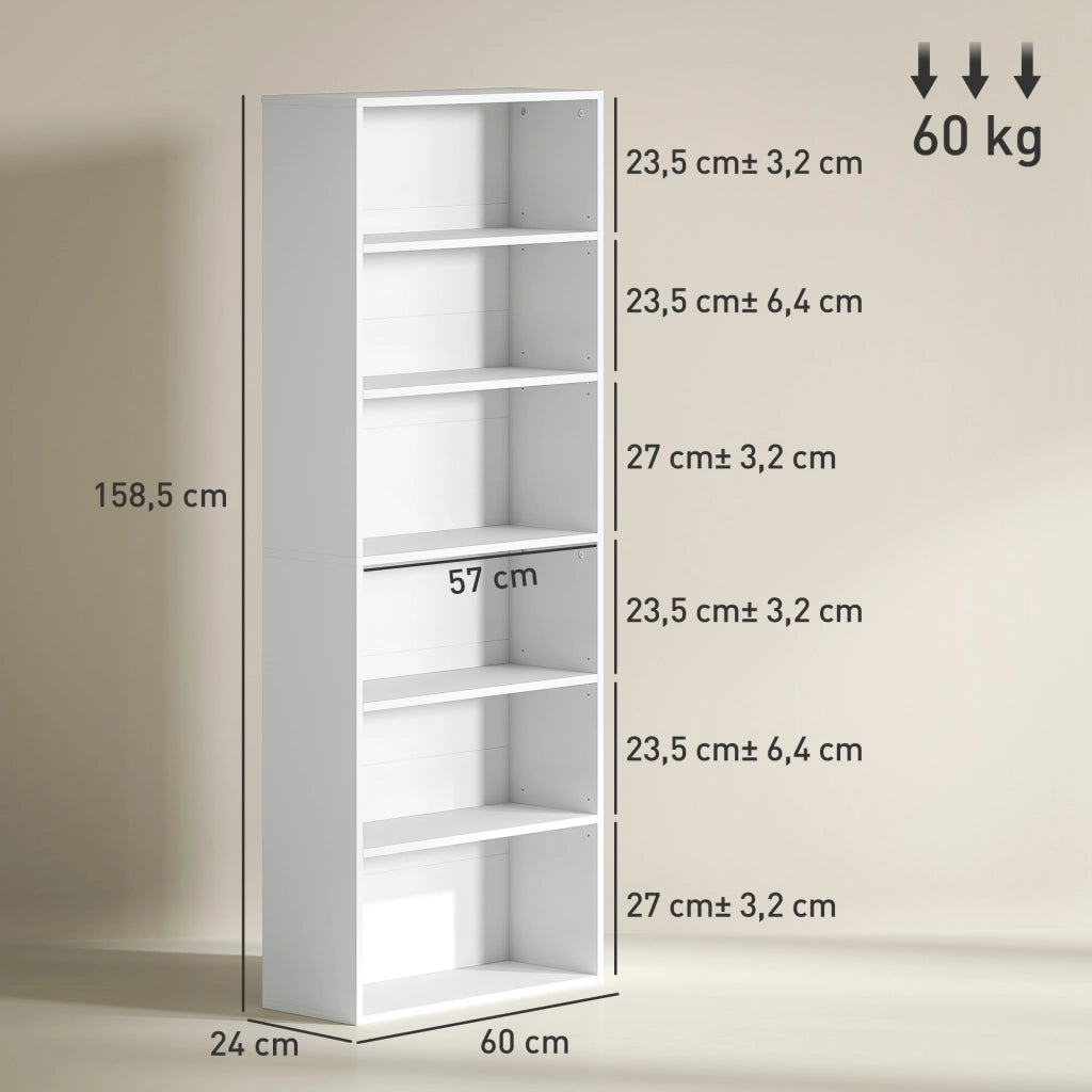 Libreria 6 livelli con ripiani regolabili ¨C zephmum ¨C bianco 60x24x158.5 cm