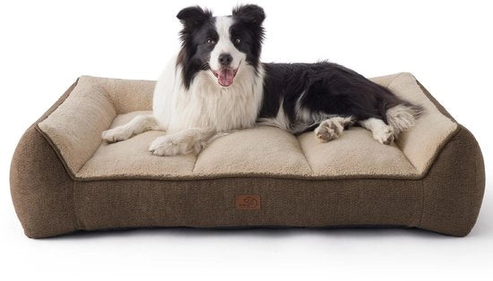 Letto per cani lavabile per cani grandi - 96x71cm divano per cani impermeabile con Sherpa morbido, cesta per cani antiscivolo in marrone