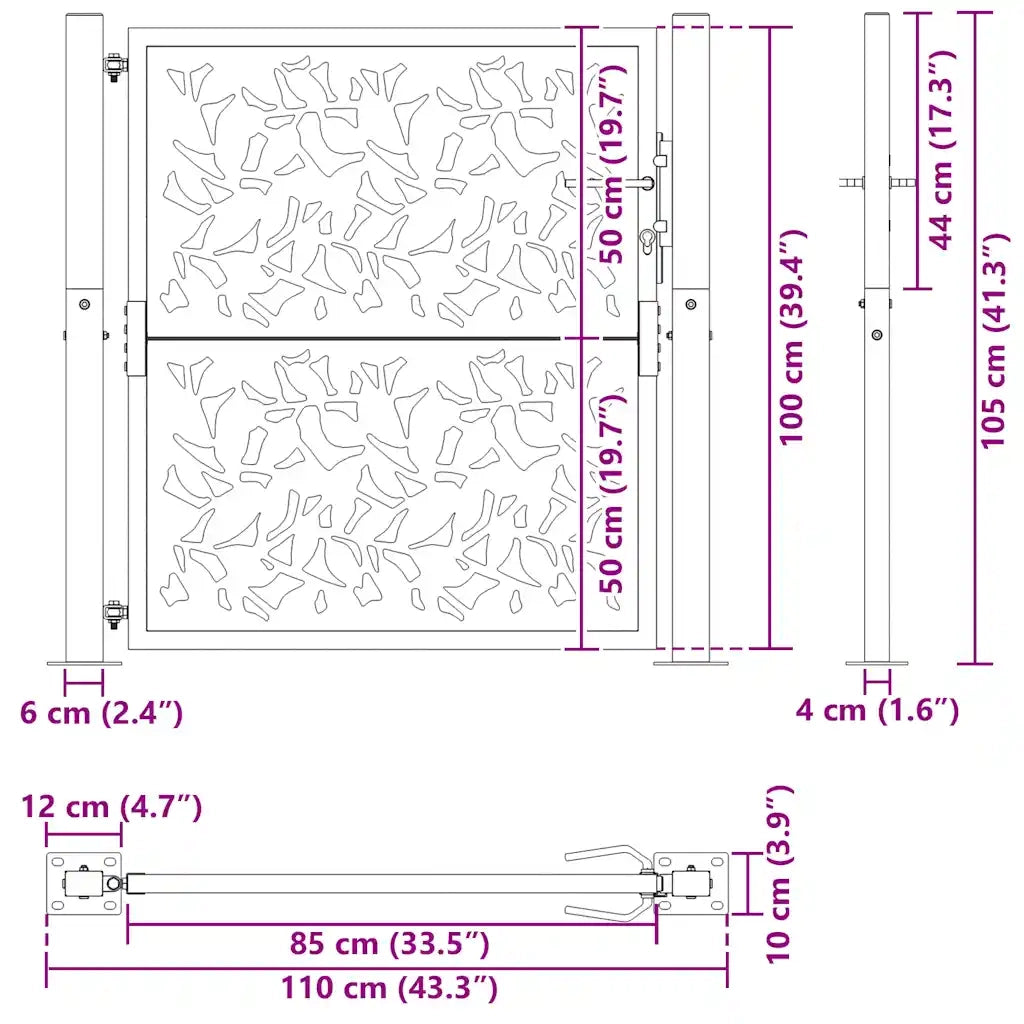 Cancello da giardino nero 100x100 cm in acciaio con design a foglia 4100959