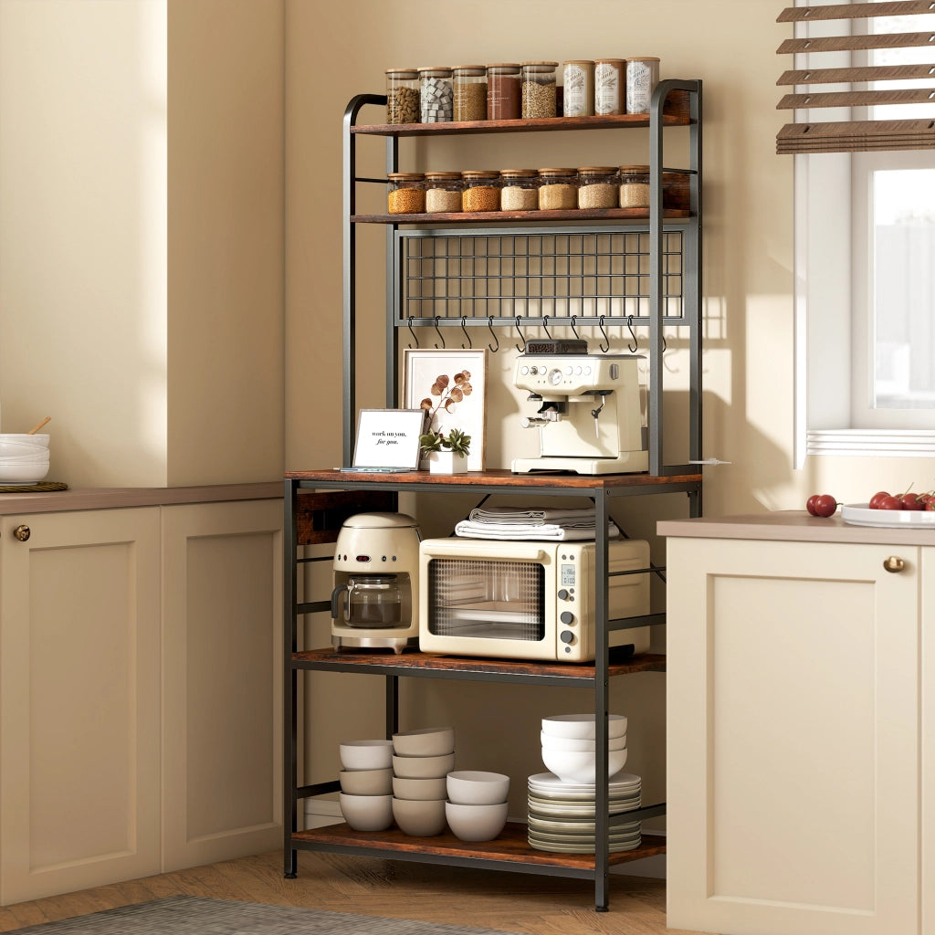 Scaffale da Cucina con Ripiani e Ganci ¨C zephmum ¨C Legno e Acciaio, 80x40x170, Marrone