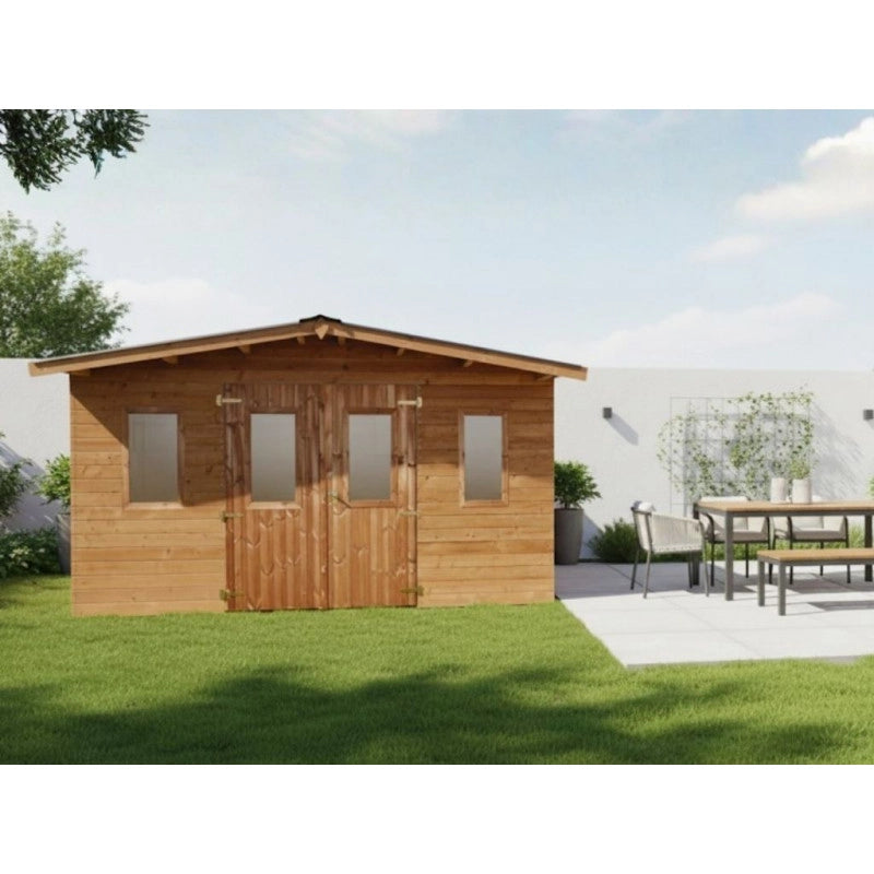 Casetta da giardino in legno 400x500 cm – Spessore pareti 28 mm – Legno Douglas e tetto acciaio – DUB4050 Foresta