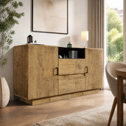 CREDENZA in effetto rovere 140x40x70 cm con 2 cassetti, 2 armadi e vano aperto