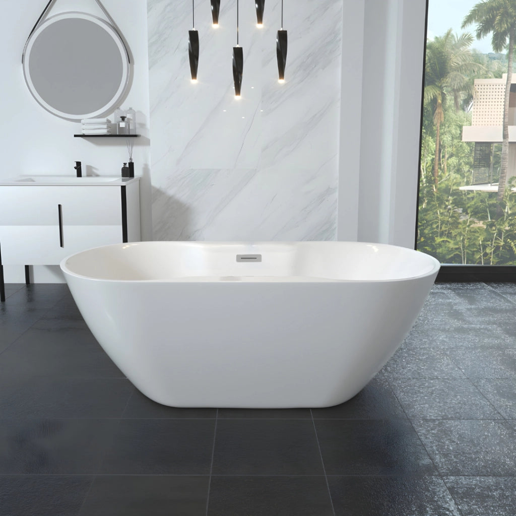 Vasca da bagno free standing forma ovale acrilico bianco lucido 170 cm *** misure 170x80x60 cm, confezione 1