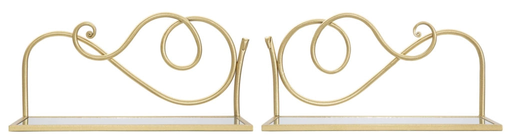 Comodino Mensola Coppia 41,5x18x20,5 cm in Ferro MDF e Specchio Oro