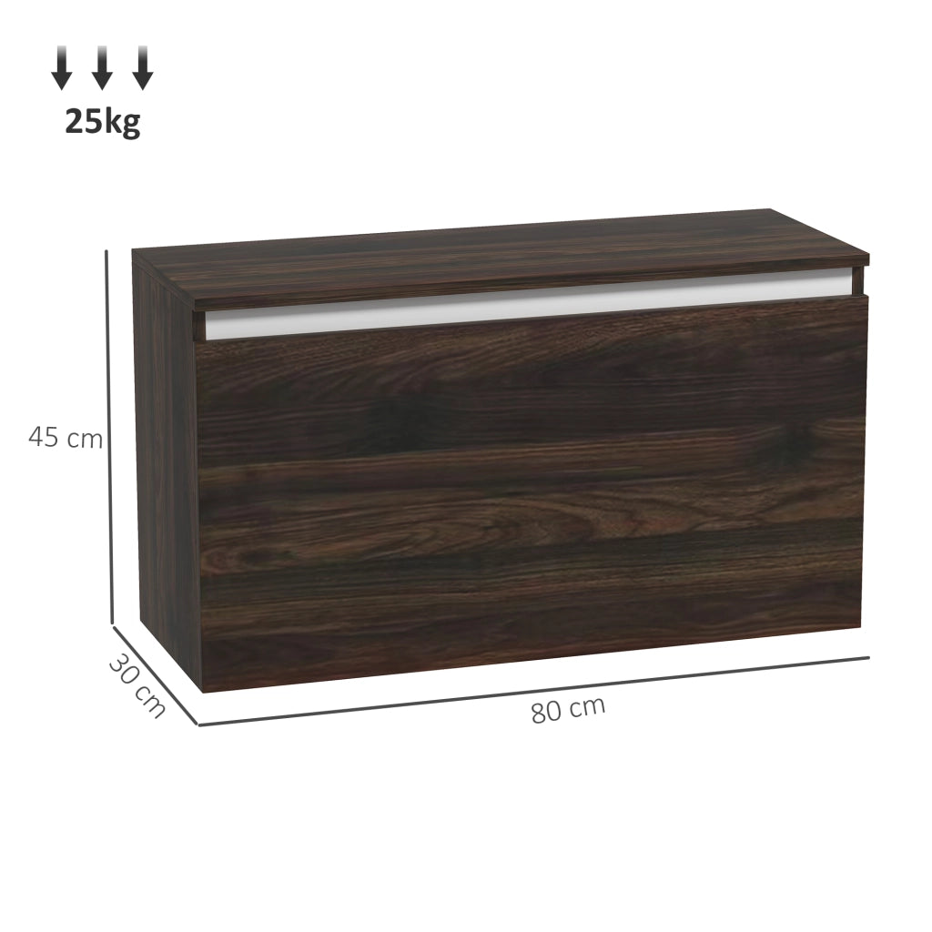 Comodino Sospeso con Cassetto Senza Maniglie e con Fissaggio a Parete, 80x30x45cm, Noce