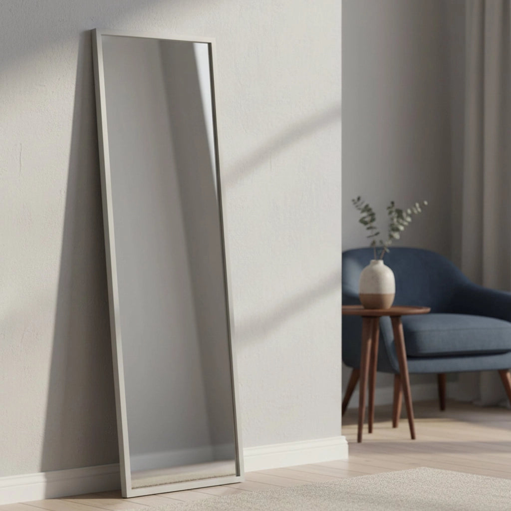 Specchio Dragone, Specchiera, Articolo d'arredo a muro, Decorazione con specchio, 50x2h160 cm, Bianco