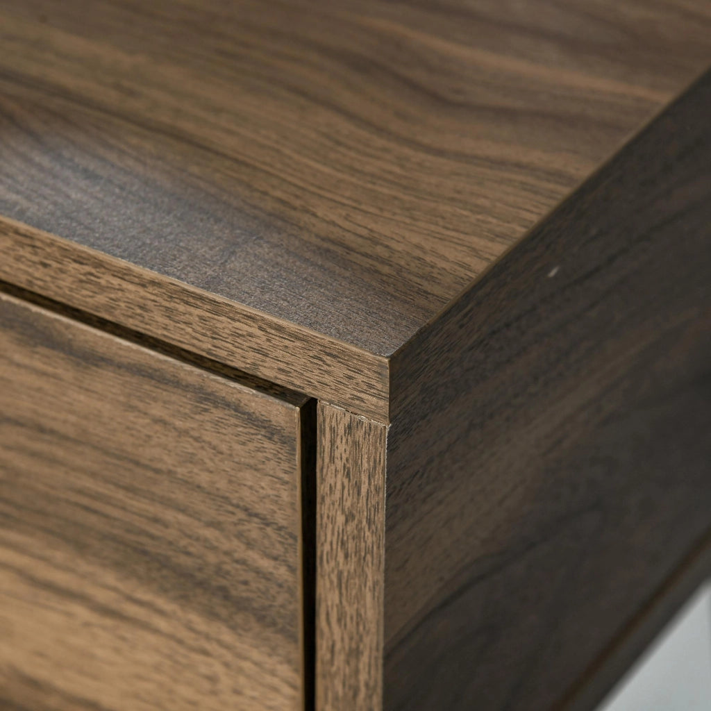 Consolle Trucco con Specchio e Sgabello in Legno e Metallo Color Noce