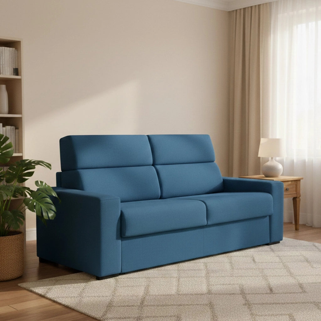 Quindici, Divano Letto 3 Posti Sfoderabile Made in Italy, 220x95 cm blu