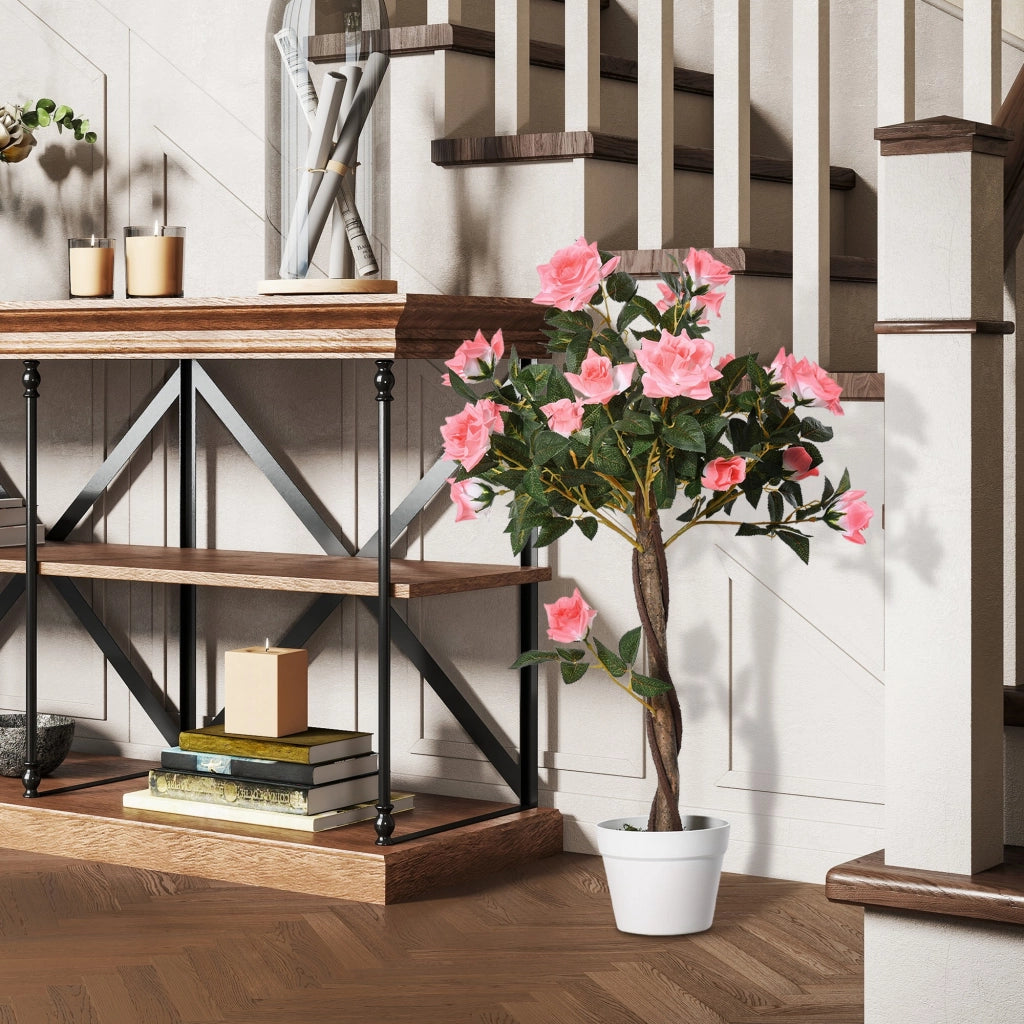 Pianta Finta Rosa Decorativa ¨C Xylo ¨C 21 Fiori con Vaso Cemento, ?18x90 cm, Rosa
