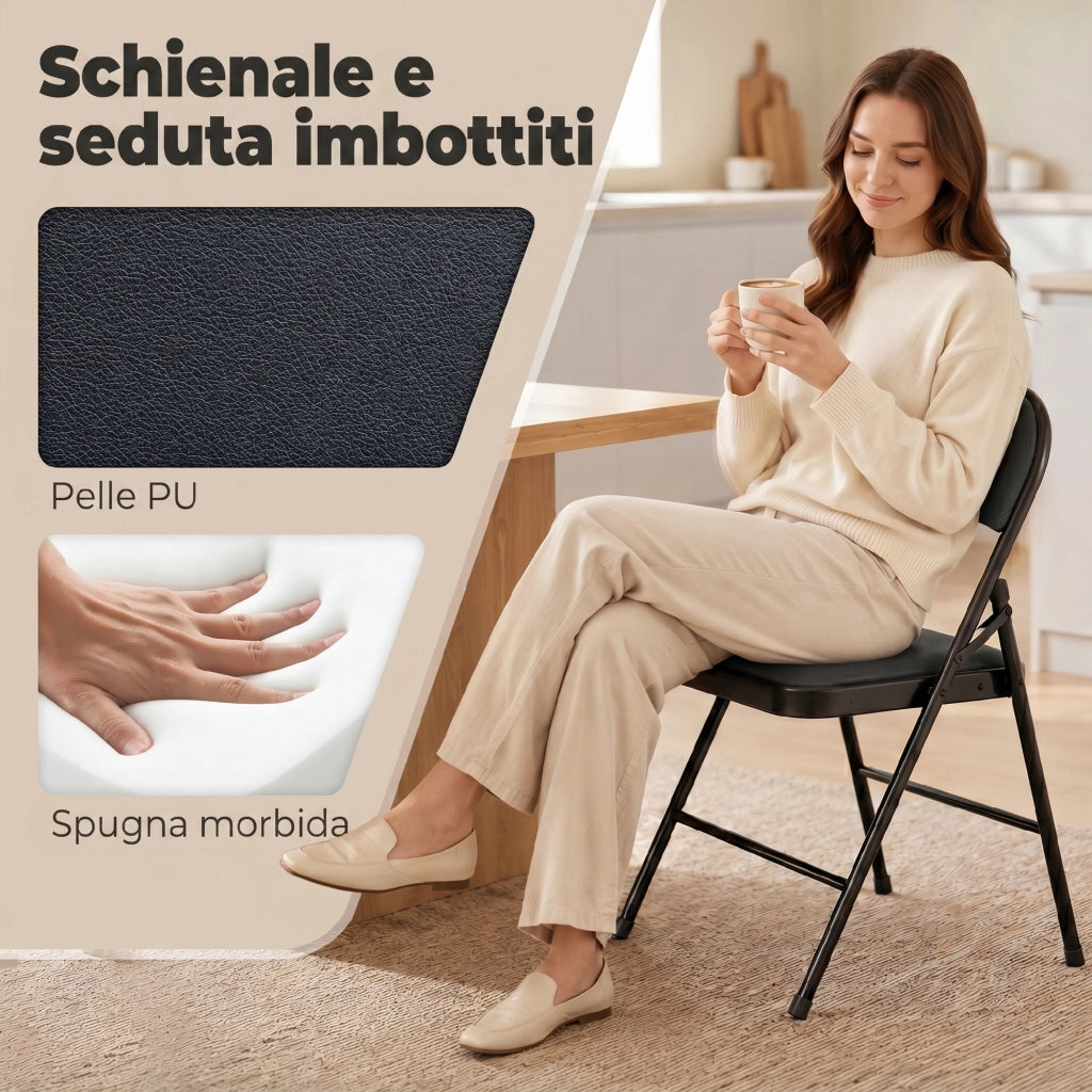 Set di 4 Sedie Pieghevoli Imbottite con Schienale ¨C Zephmum ¨C Nero 45x46x78 cm
