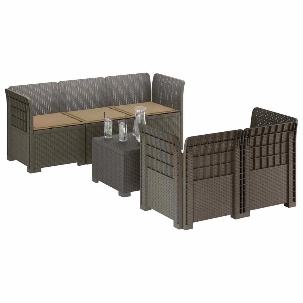 Divano da Giardino 5 Posti con Cuscini Stile Rattan PP 3443904
