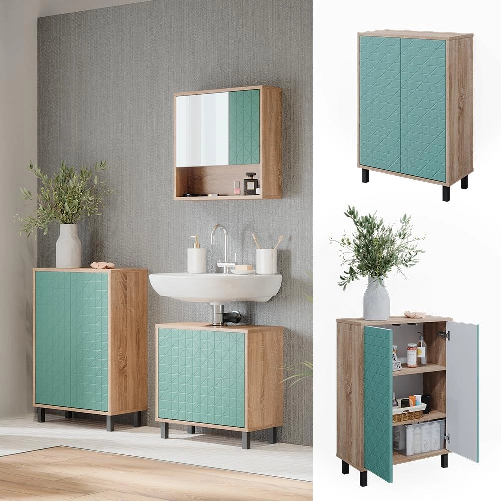 Mobiletto bagno Agasta, Verde menta, 56.2 x 83.2 cm, combinabile con i mobili Agasta per riporre oggetti in bagno