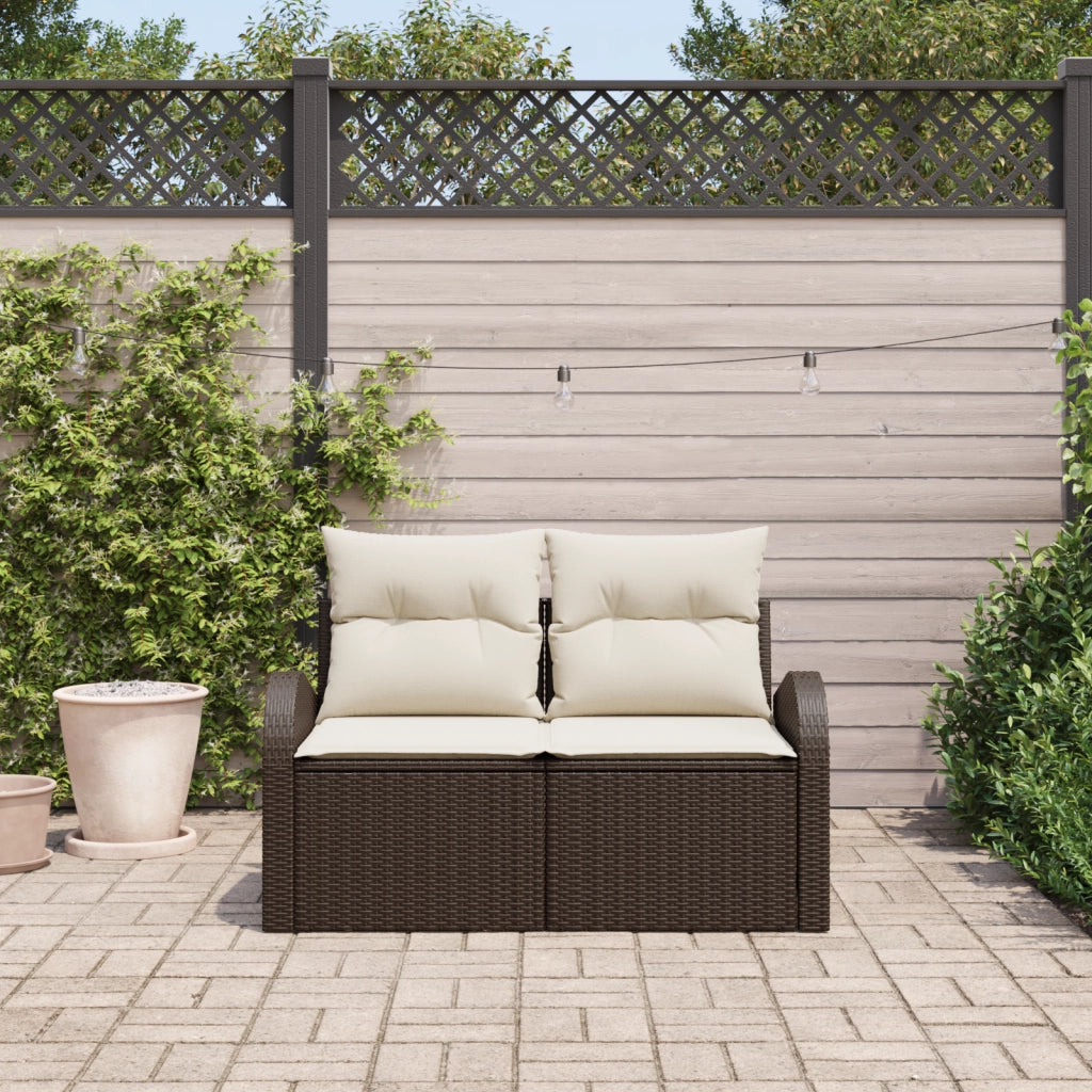 Divano da giardino a 2 posti con spazio di stoccaggio e cuscini in polyrattan marrone