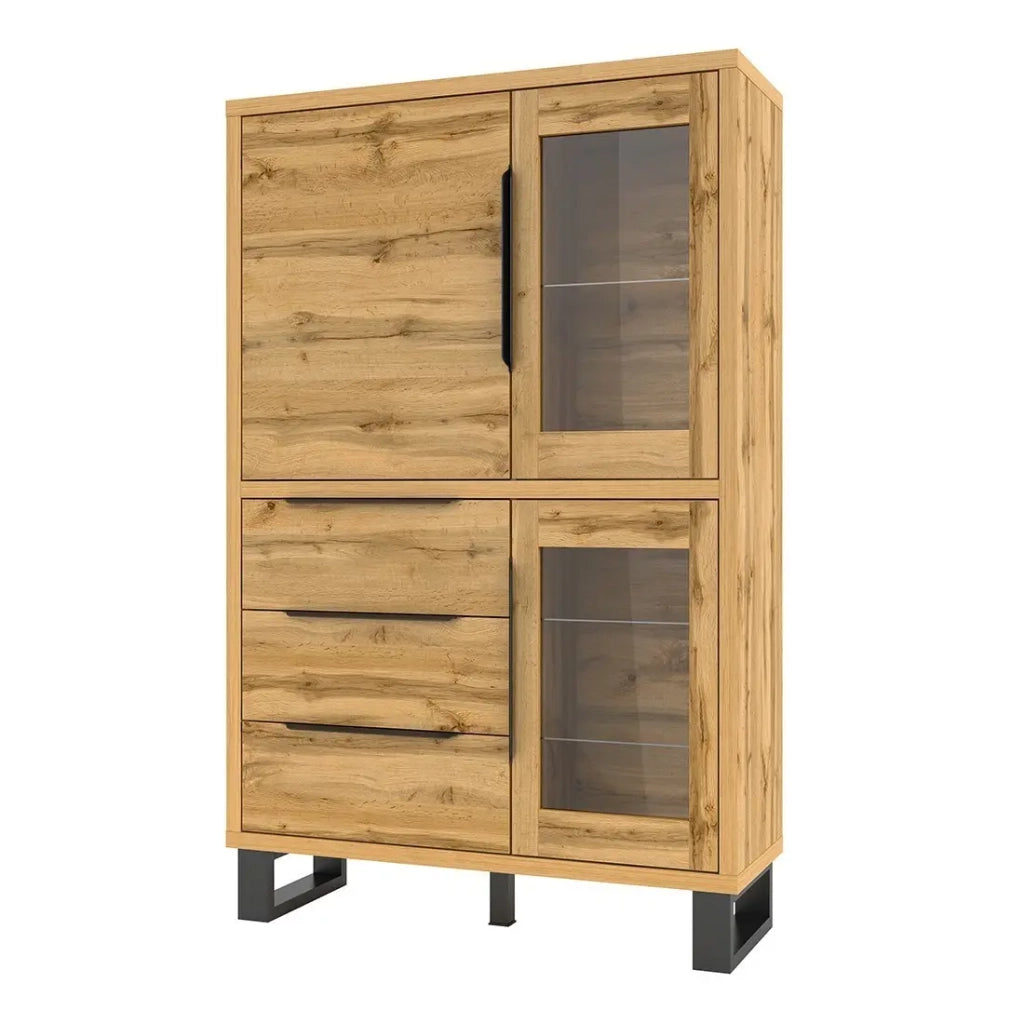 Credenza color rovere collezione MILO. Finiture nere. Mobile ideale per la tua sala da pranzo.