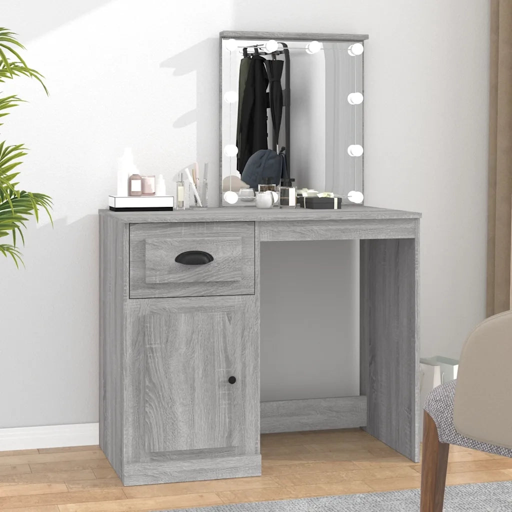 Toeletta | Tavolo da Trucco con LED Grigio Sonoma 90x50x132,5cm Legno Multistrato