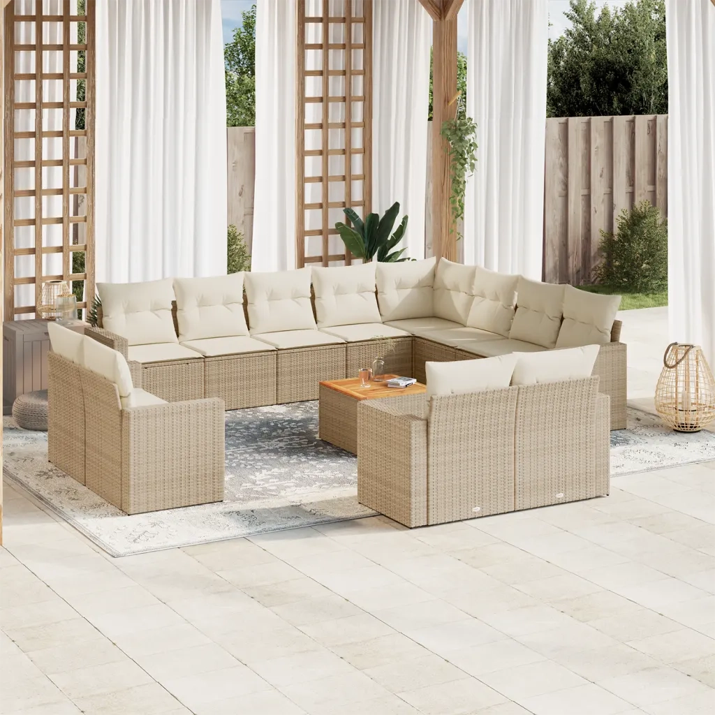 Set Divano da Giardino 13 pz con Cuscini Beige in Polyrattancod mxl 87910