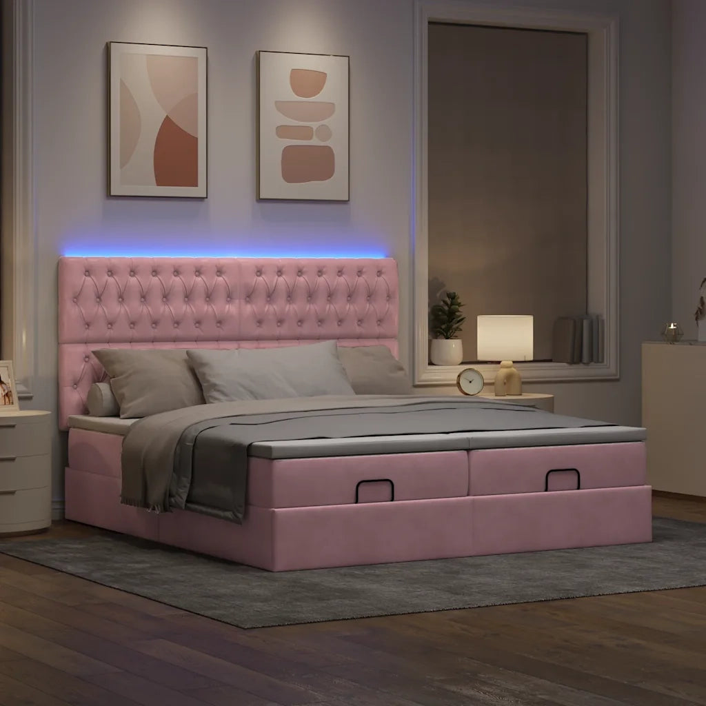 Struttura Letto Pouf con Materassi Rosa 160x200 cm Velluto 3314638