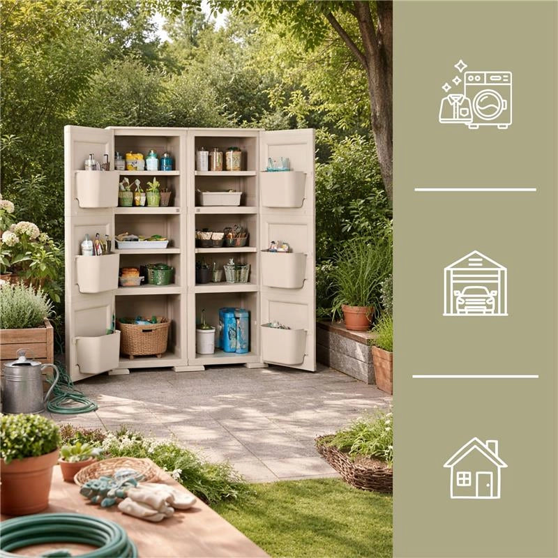 MOBILE MULTIUSO 2 ANTE ANGORA 79X43X125 CM CON 3 MODULI E 6 TASCHE LATERALI – ARMADIO ORGANIZZATORE VERTICALE CON RIPIANI E ANTE LISCE