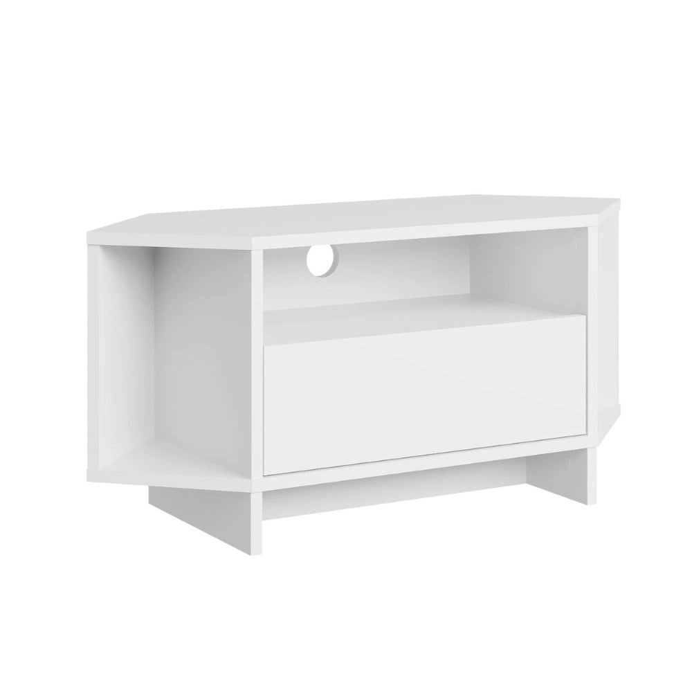 Porta tv angolare Viva con nicchie a giorno in colore bianco