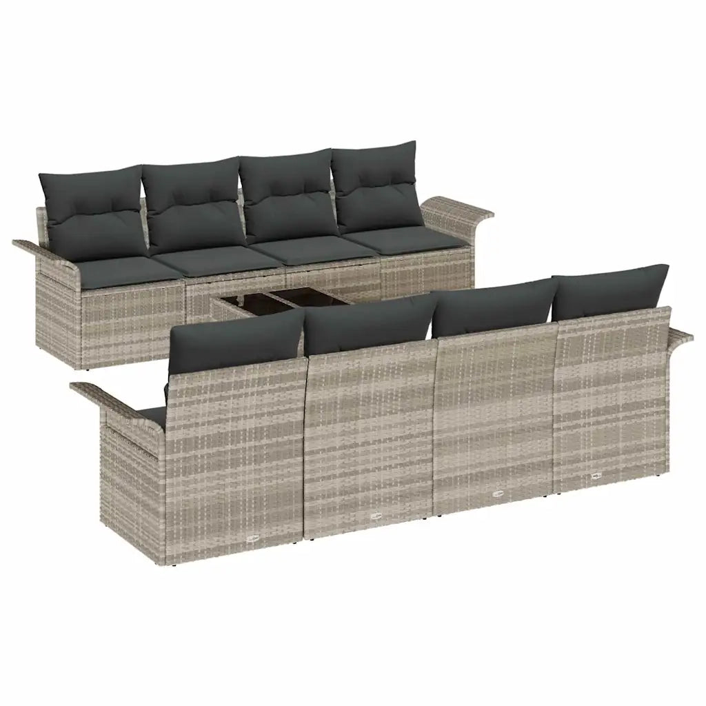 Set Divano da Giardino 9 pcs Grigio chiaro Poly Rattan 3345292