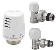 Kit termostatico Icma composto da testa termostatica + valvola + detentore a squadra per tubo rame 3/8"
