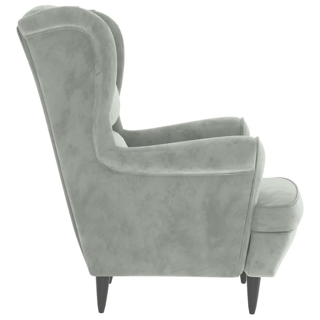 Poltrona Schienale ad Ala con Poggiapiedi Grigio Chiaro Velluto 3115931