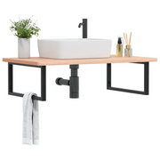 Ripiano a Parete per Lavabo in Acciaio e Massello di Faggio 3302517