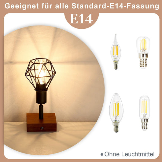 ZMH Faretto da soffitto neri 1 fiamma legno E14 vintage per soggiorno