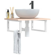 Ripiano a Parete per Lavabo in Acciaio e Massello di Rovere 3302592