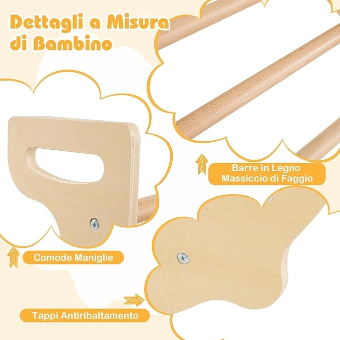 8 in 1 Arco da Arrampicata per Bambini, Altalena ad Arco in Legno con Contenitore Pieghevole, Palestra Montessori per Bambini 3 Anni + (90 × 50 × 48 cm)