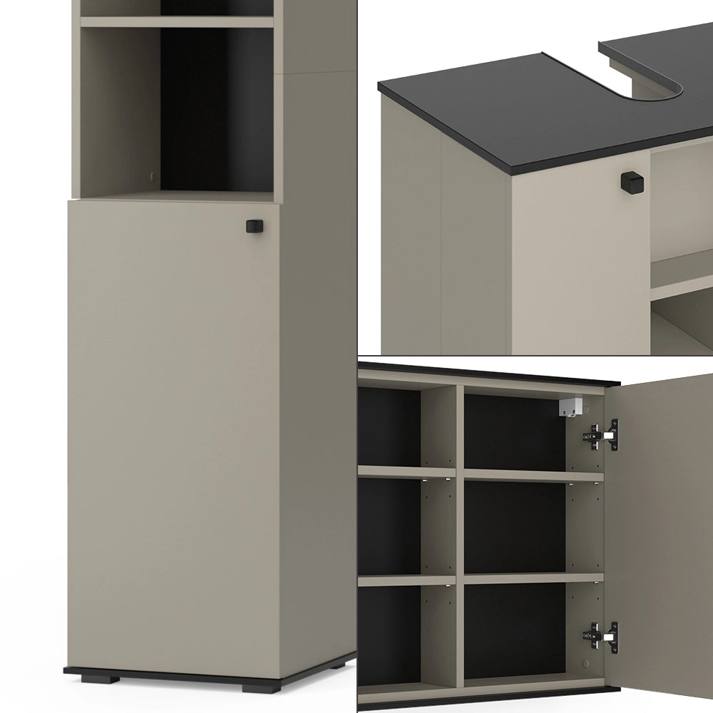 Vicco Set di mobili da bagno Grigio 3 parti, con colonna