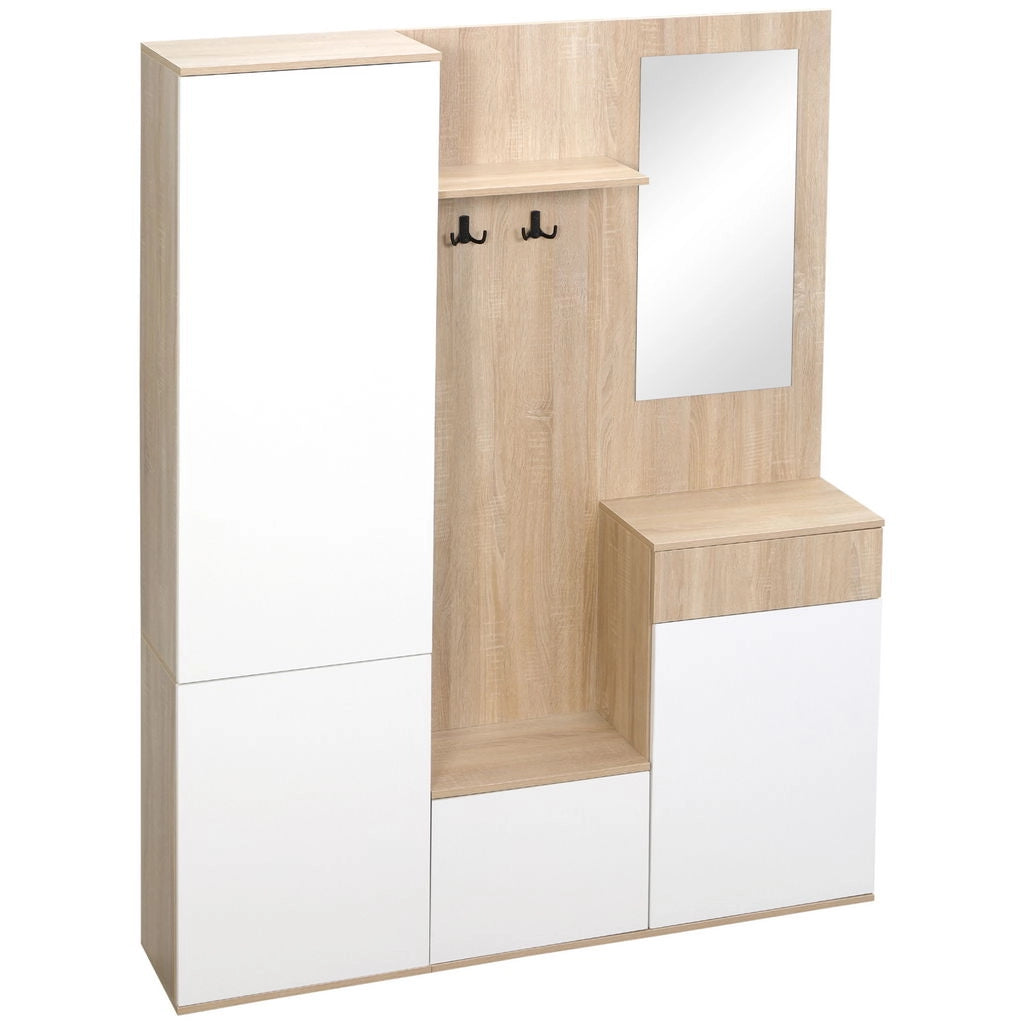 MOBILE DA INGRESSO 4 IN 1 CON SPECCHIO GANCI E RIPIANI 145X29X184 CM BICOLOR