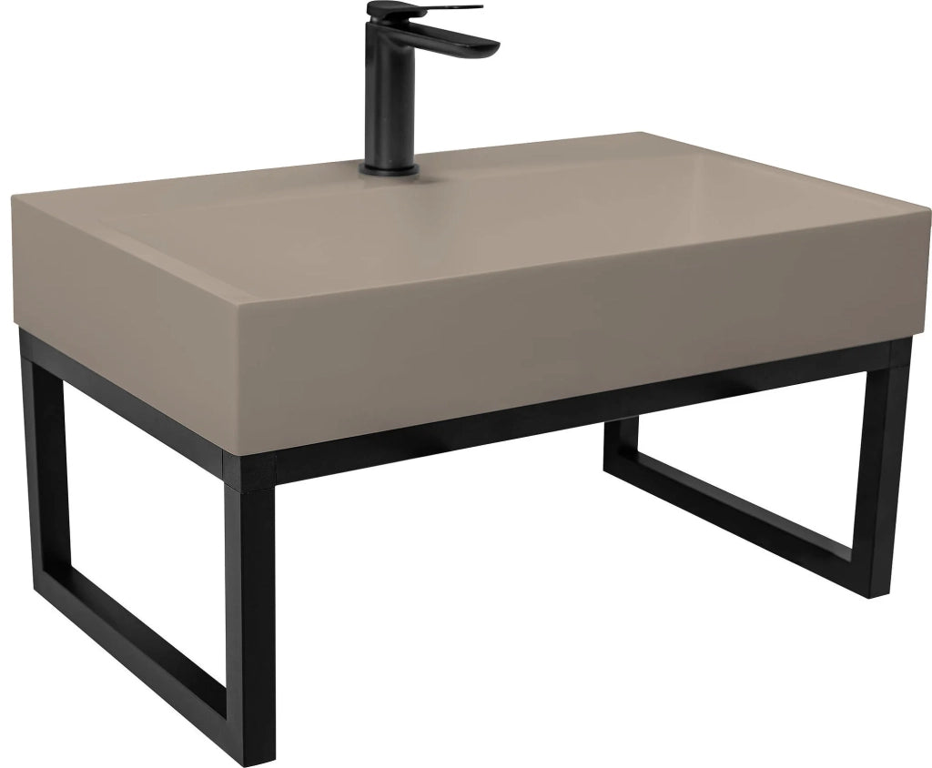 Lavabo In Conglomerato Rea Goya Taupe 70cm + Supporto
