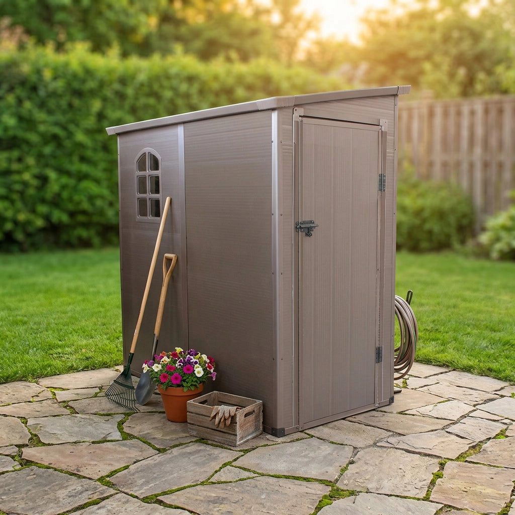 Casetta Porta Attrezzi da Giardino in Plastica cm 111x191x194 - REX